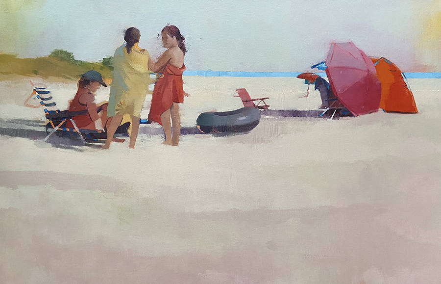 Relaxing artwork with gestural and big textured spaces. Oil on canvas