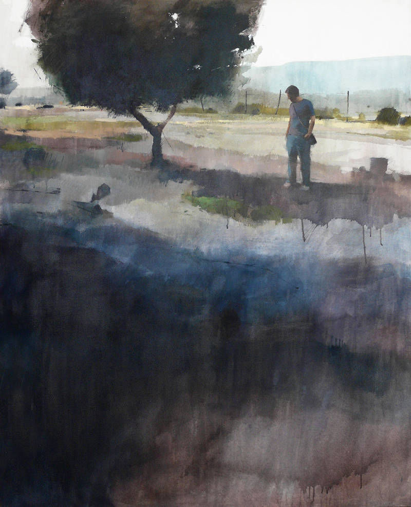 Big figurative landscape on canvas. Vertical layout