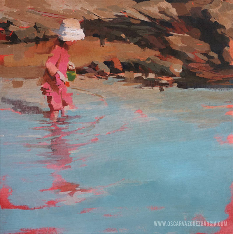 Landscape with the figure of a girl. Original pinting on canvas. ADQUIRED